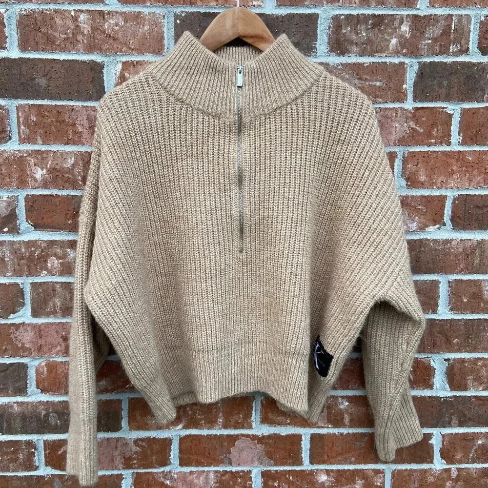 Calvin Kein Jeans Tan Half Zip Knit Sweater, Large